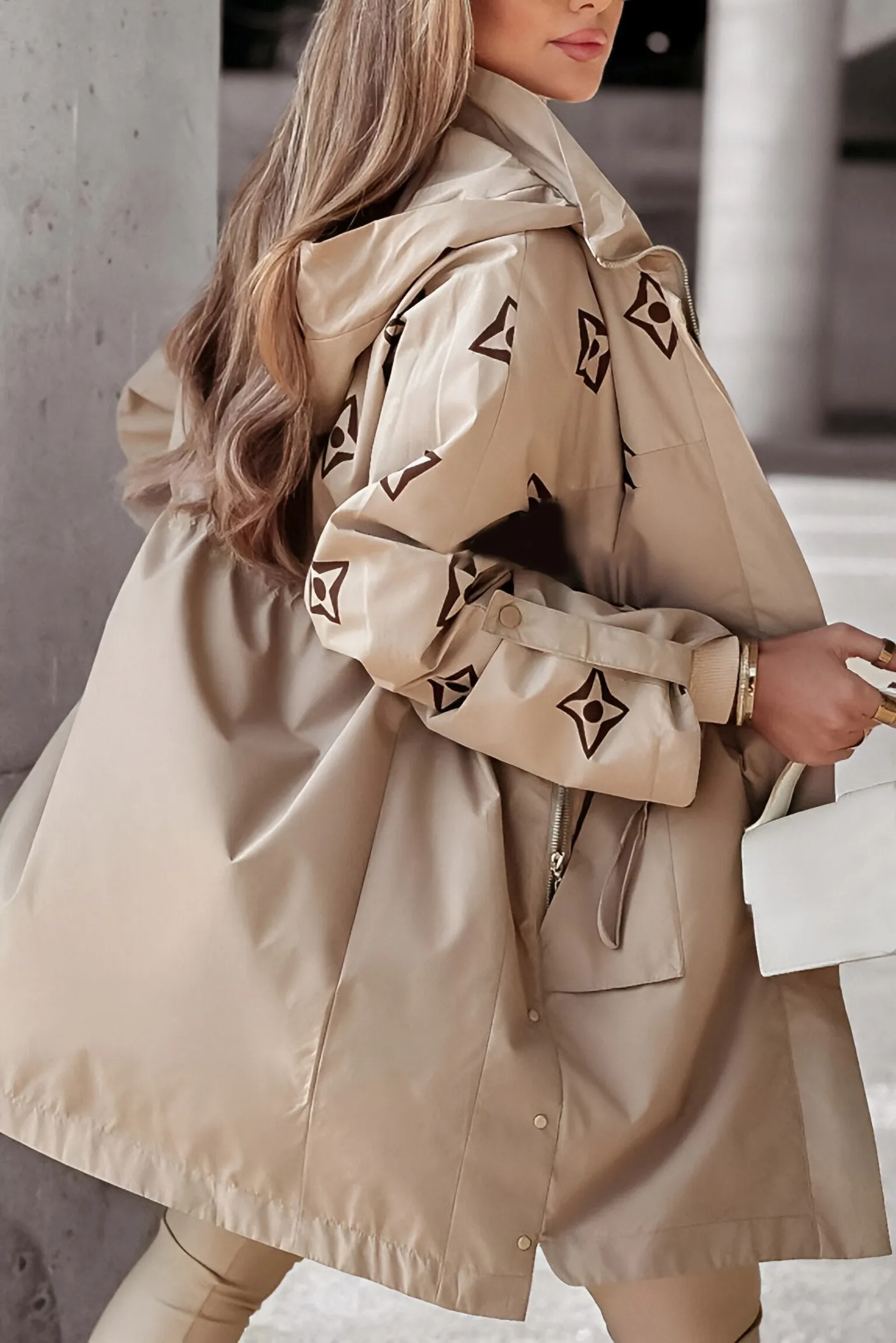 Women's Casual Loose Drawstring Waist Midi Windbreaker